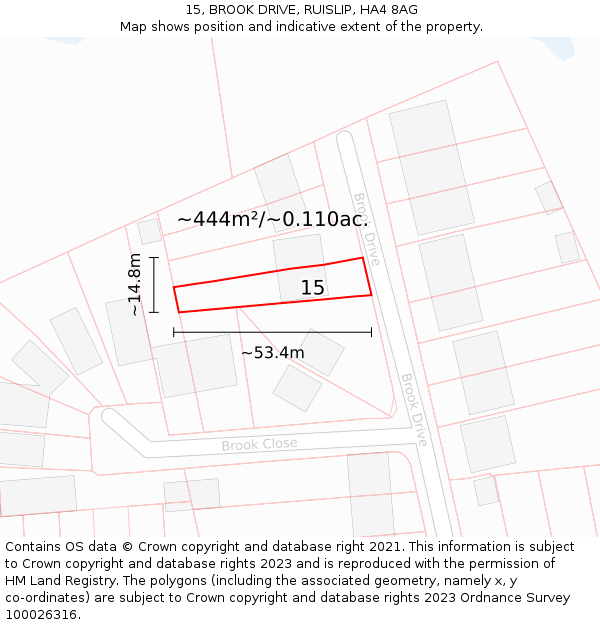 15, BROOK DRIVE, RUISLIP, HA4 8AG: Plot and title map