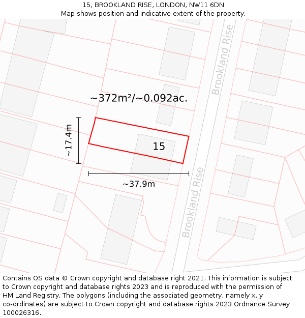15, BROOKLAND RISE, LONDON, NW11 6DN: Plot and title map