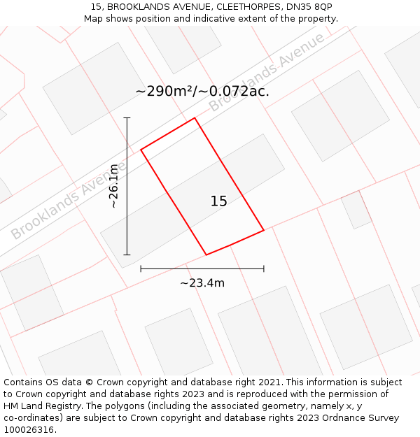 15, BROOKLANDS AVENUE, CLEETHORPES, DN35 8QP: Plot and title map