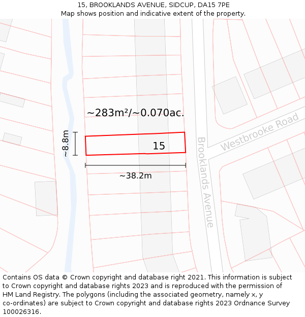 15, BROOKLANDS AVENUE, SIDCUP, DA15 7PE: Plot and title map