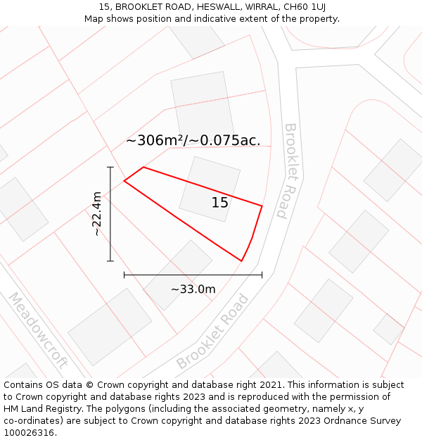 15, BROOKLET ROAD, HESWALL, WIRRAL, CH60 1UJ: Plot and title map