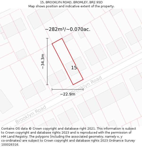 15, BROOKLYN ROAD, BROMLEY, BR2 9SD: Plot and title map