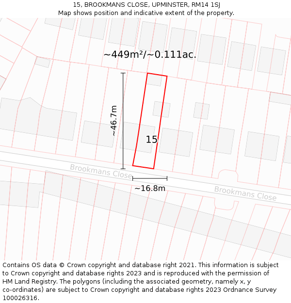 15, BROOKMANS CLOSE, UPMINSTER, RM14 1SJ: Plot and title map