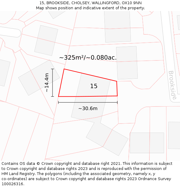 15, BROOKSIDE, CHOLSEY, WALLINGFORD, OX10 9NN: Plot and title map