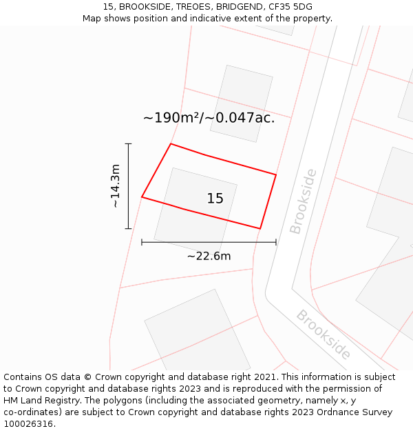 15, BROOKSIDE, TREOES, BRIDGEND, CF35 5DG: Plot and title map