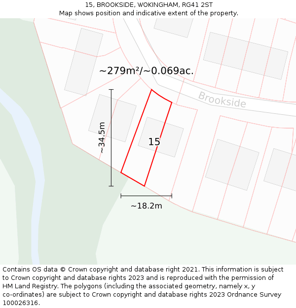 15, BROOKSIDE, WOKINGHAM, RG41 2ST: Plot and title map
