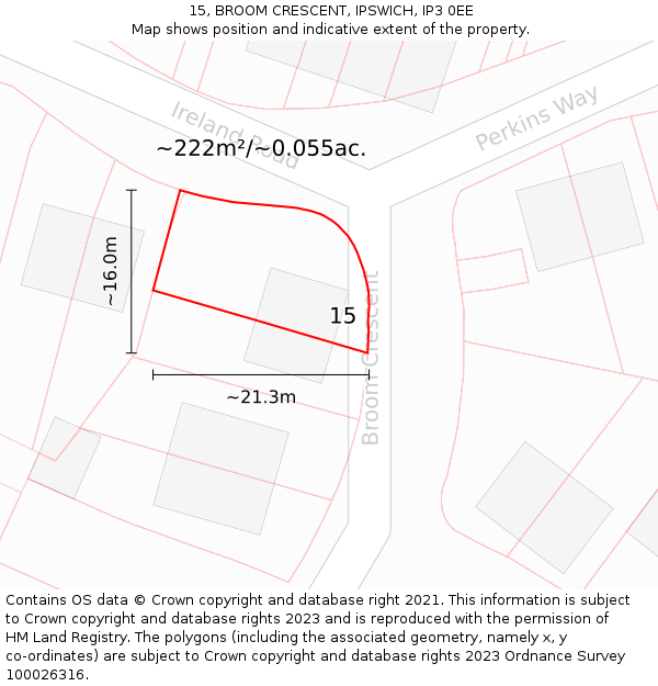 15, BROOM CRESCENT, IPSWICH, IP3 0EE: Plot and title map