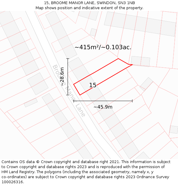 15, BROOME MANOR LANE, SWINDON, SN3 1NB: Plot and title map