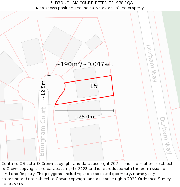 15, BROUGHAM COURT, PETERLEE, SR8 1QA: Plot and title map