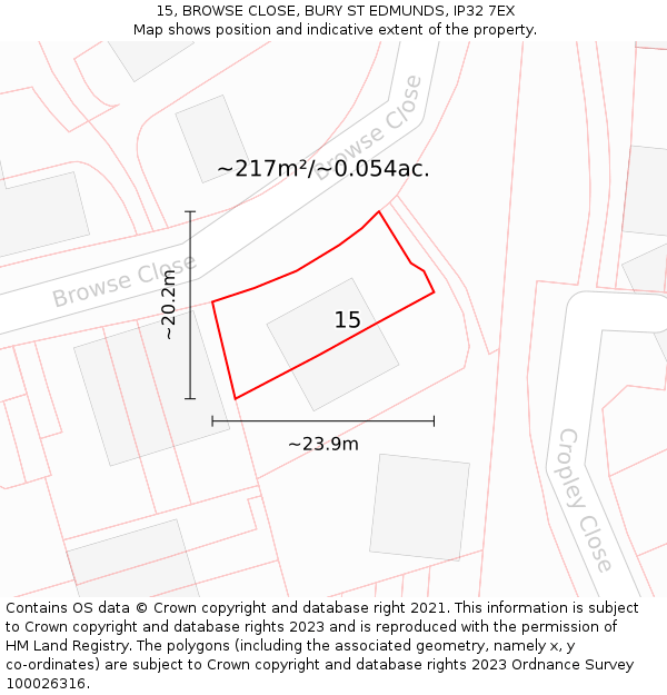 15, BROWSE CLOSE, BURY ST EDMUNDS, IP32 7EX: Plot and title map