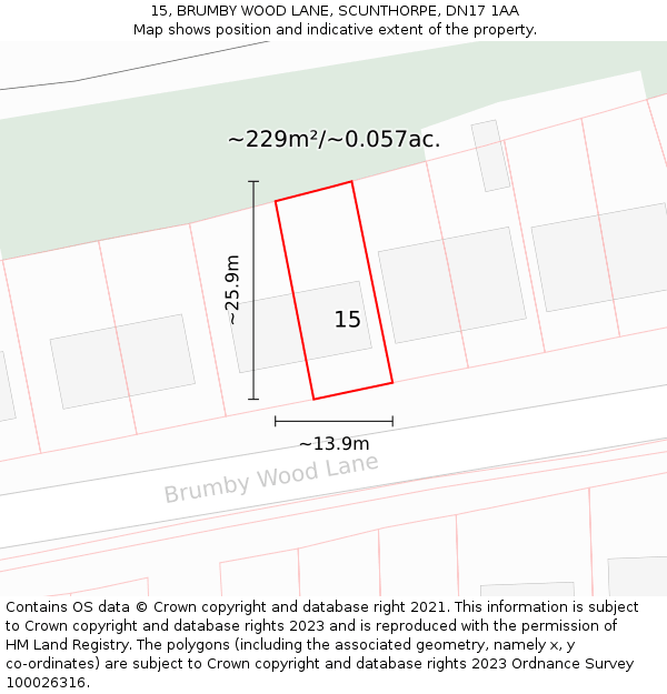 15, BRUMBY WOOD LANE, SCUNTHORPE, DN17 1AA: Plot and title map