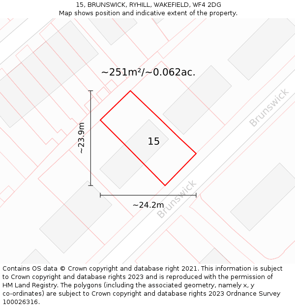15, BRUNSWICK, RYHILL, WAKEFIELD, WF4 2DG: Plot and title map