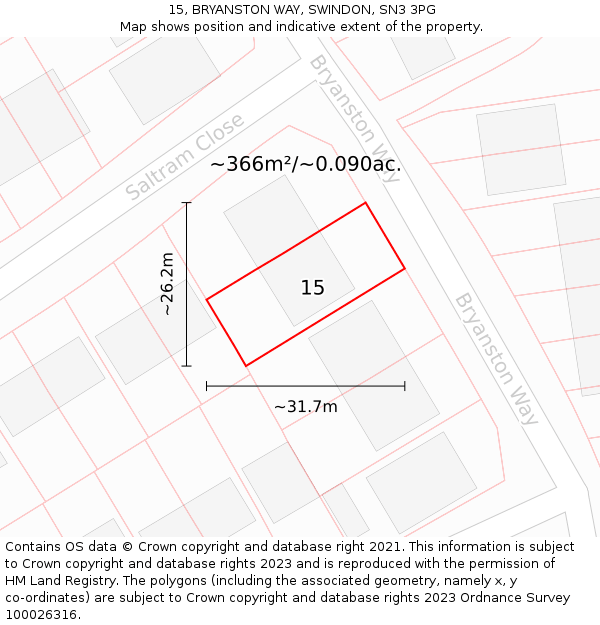 15, BRYANSTON WAY, SWINDON, SN3 3PG: Plot and title map