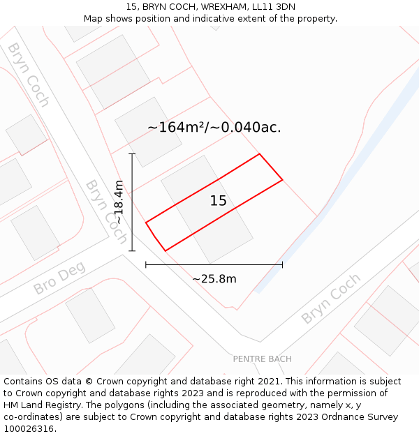 15, BRYN COCH, WREXHAM, LL11 3DN: Plot and title map