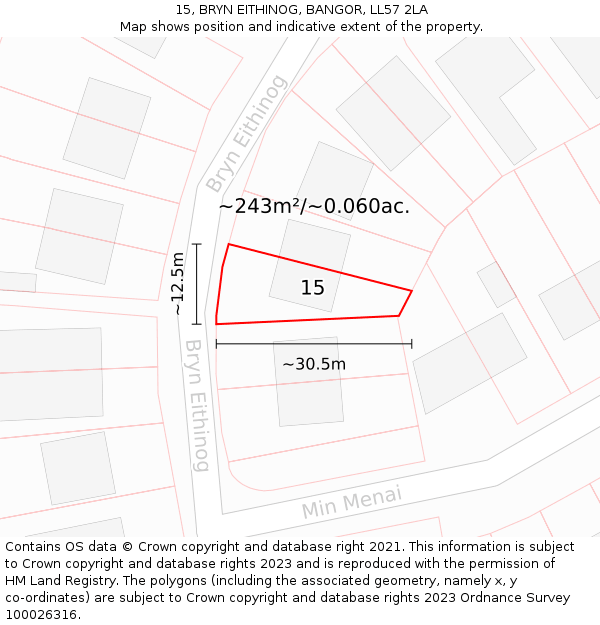 15, BRYN EITHINOG, BANGOR, LL57 2LA: Plot and title map