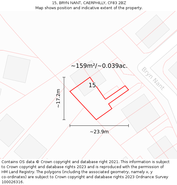 15, BRYN NANT, CAERPHILLY, CF83 2BZ: Plot and title map