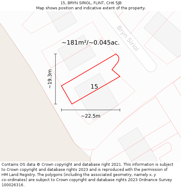 15, BRYN SIRIOL, FLINT, CH6 5JB: Plot and title map