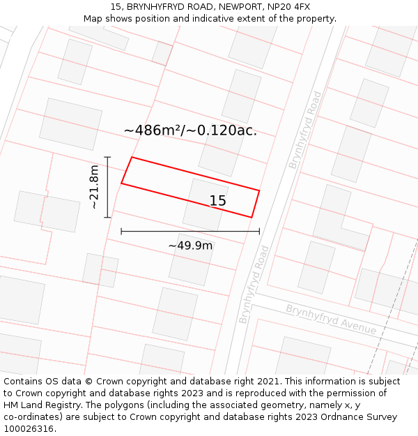 15, BRYNHYFRYD ROAD, NEWPORT, NP20 4FX: Plot and title map