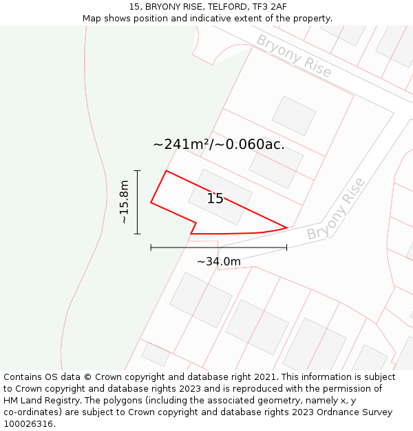 15, BRYONY RISE, TELFORD, TF3 2AF: Plot and title map