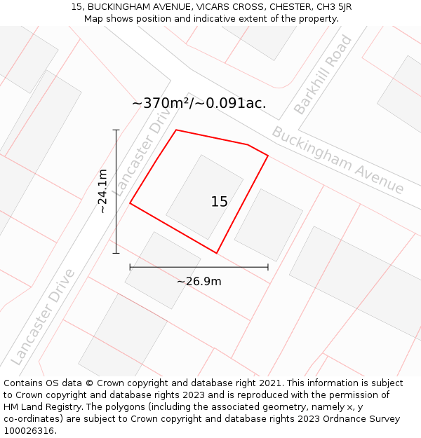 15, BUCKINGHAM AVENUE, VICARS CROSS, CHESTER, CH3 5JR: Plot and title map