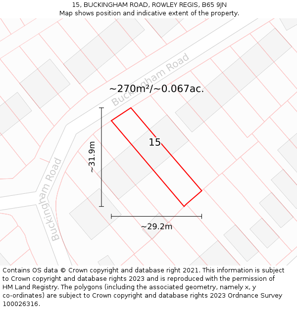 15, BUCKINGHAM ROAD, ROWLEY REGIS, B65 9JN: Plot and title map