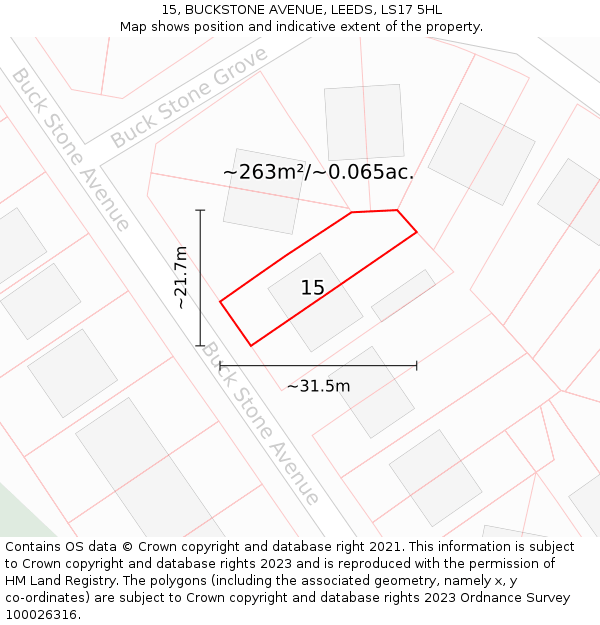 15, BUCKSTONE AVENUE, LEEDS, LS17 5HL: Plot and title map