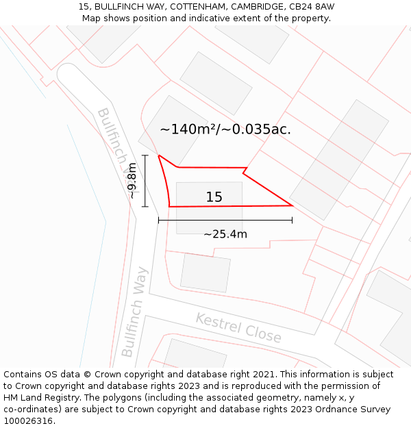 15, BULLFINCH WAY, COTTENHAM, CAMBRIDGE, CB24 8AW: Plot and title map