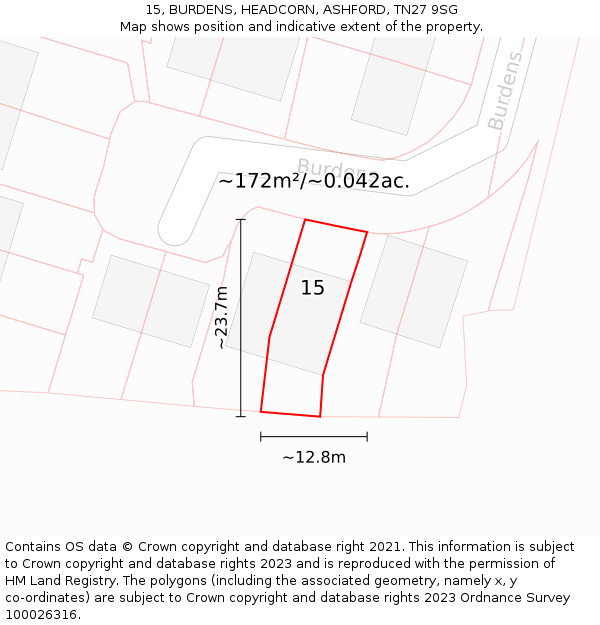 15, BURDENS, HEADCORN, ASHFORD, TN27 9SG: Plot and title map