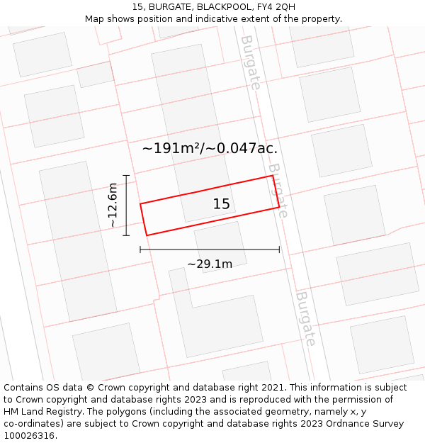 15, BURGATE, BLACKPOOL, FY4 2QH: Plot and title map