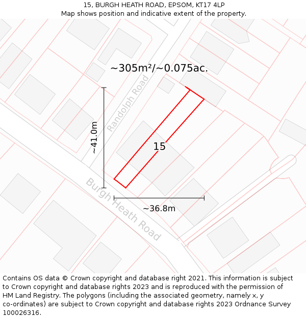 15, BURGH HEATH ROAD, EPSOM, KT17 4LP: Plot and title map