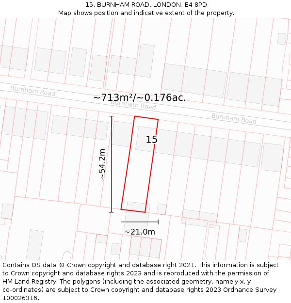 15, BURNHAM ROAD, LONDON, E4 8PD: Plot and title map