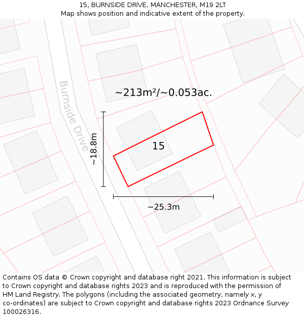 15, BURNSIDE DRIVE, MANCHESTER, M19 2LT: Plot and title map