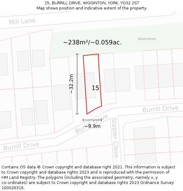 15, BURRILL DRIVE, WIGGINTON, YORK, YO32 2ST: Plot and title map