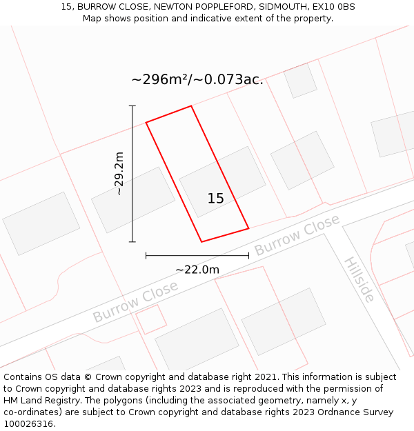 15, BURROW CLOSE, NEWTON POPPLEFORD, SIDMOUTH, EX10 0BS: Plot and title map