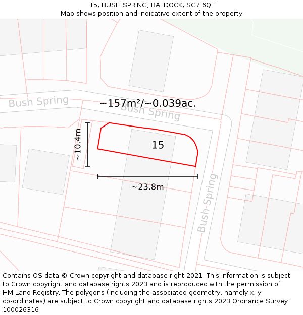 15, BUSH SPRING, BALDOCK, SG7 6QT: Plot and title map