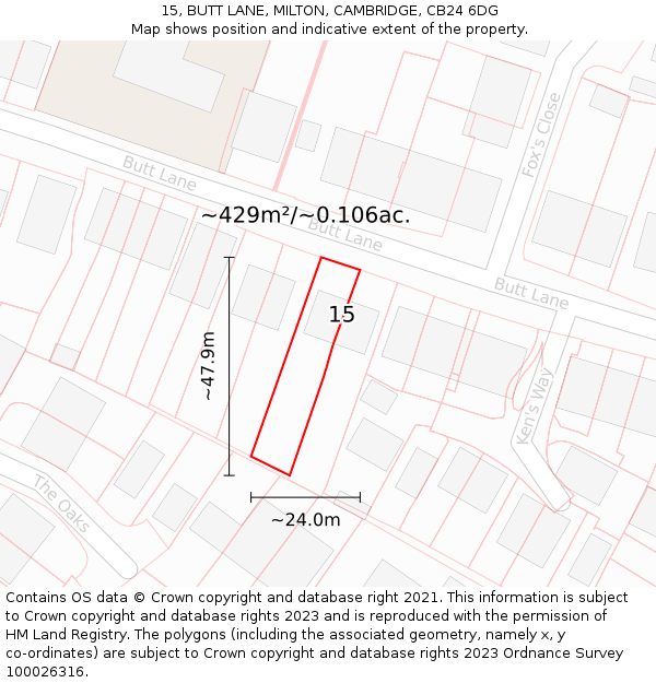 15, BUTT LANE, MILTON, CAMBRIDGE, CB24 6DG: Plot and title map