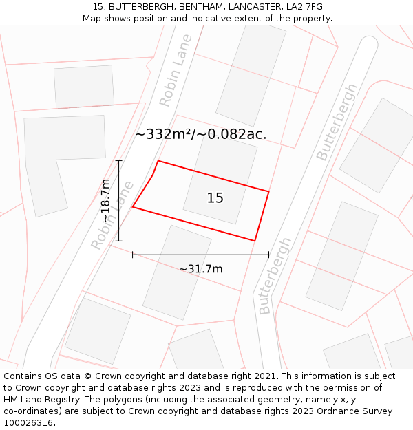 15, BUTTERBERGH, BENTHAM, LANCASTER, LA2 7FG: Plot and title map