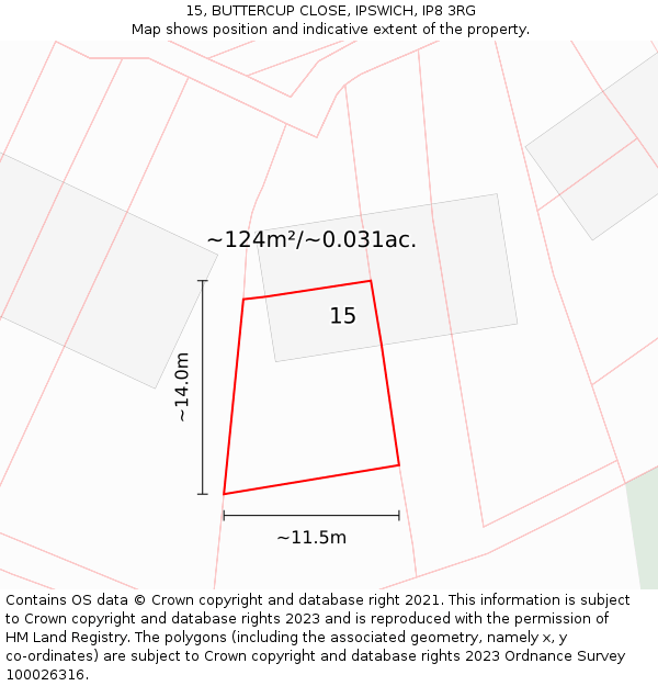 15, BUTTERCUP CLOSE, IPSWICH, IP8 3RG: Plot and title map