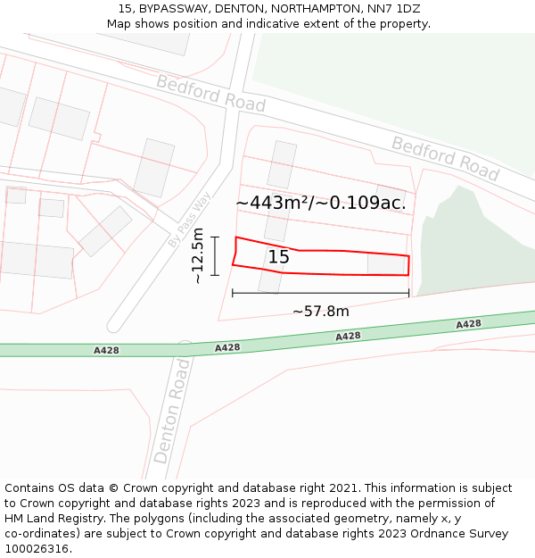 15, BYPASSWAY, DENTON, NORTHAMPTON, NN7 1DZ: Plot and title map