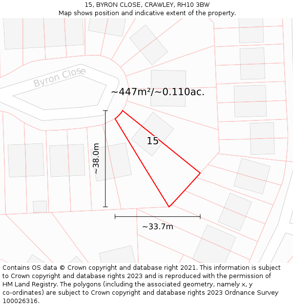 15, BYRON CLOSE, CRAWLEY, RH10 3BW: Plot and title map