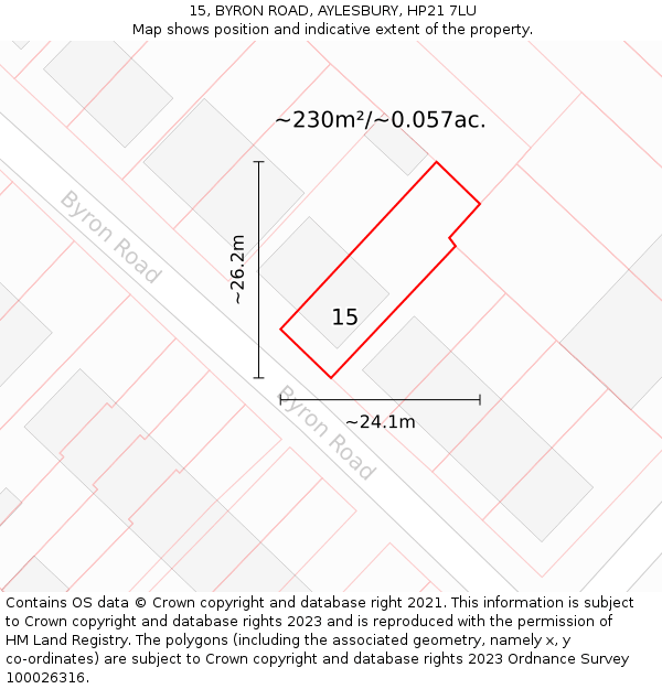 15, BYRON ROAD, AYLESBURY, HP21 7LU: Plot and title map