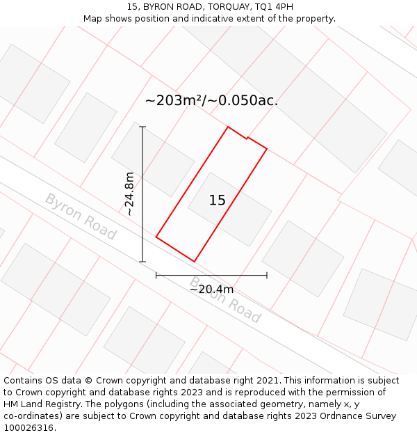 15, BYRON ROAD, TORQUAY, TQ1 4PH: Plot and title map