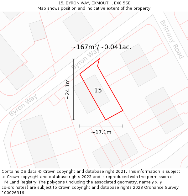 15, BYRON WAY, EXMOUTH, EX8 5SE: Plot and title map