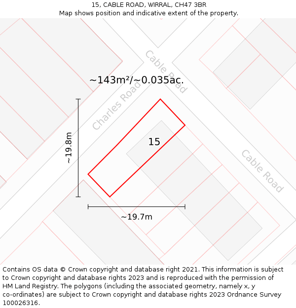 15, CABLE ROAD, WIRRAL, CH47 3BR: Plot and title map