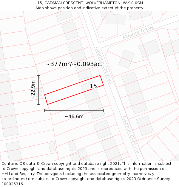 15, CADMAN CRESCENT, WOLVERHAMPTON, WV10 0SN: Plot and title map