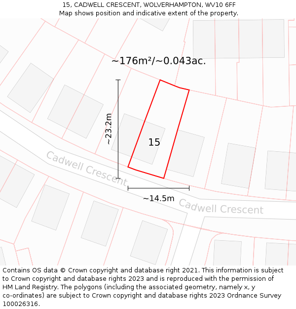 15, CADWELL CRESCENT, WOLVERHAMPTON, WV10 6FF: Plot and title map