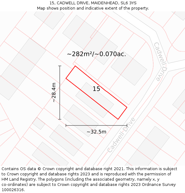 15, CADWELL DRIVE, MAIDENHEAD, SL6 3YS: Plot and title map
