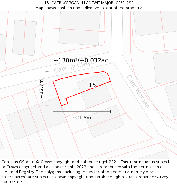 15, CAER WORGAN, LLANTWIT MAJOR, CF61 2SP: Plot and title map