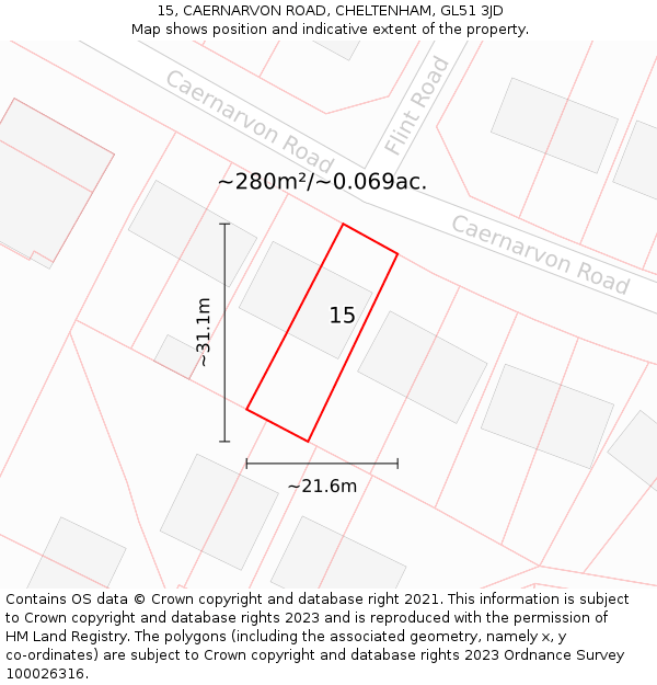 15, CAERNARVON ROAD, CHELTENHAM, GL51 3JD: Plot and title map
