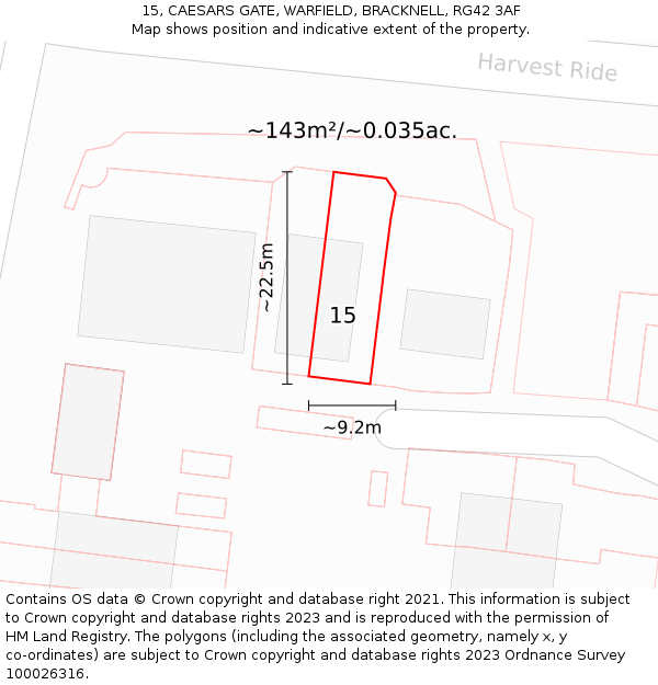 15, CAESARS GATE, WARFIELD, BRACKNELL, RG42 3AF: Plot and title map